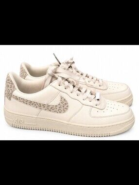 Nike Womens White Air Force One Pixel Gray Leapord Print Streetwear Shoes 6.5